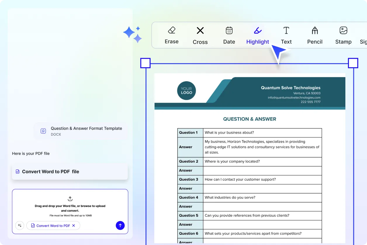 Free AI Convert Word to PDF Editor, Convert DOCX to PDF Online